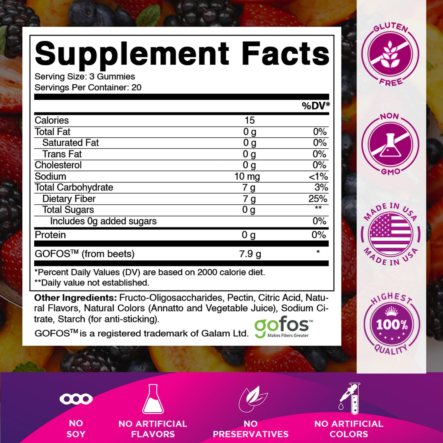 Vitamatic Prebiotic Fiber Gummies for Adults – 2 Pack (Total 120 Gummies) 7g Fiber per Serving | Extra Strength | Zero Sugar Added | Pectin-Based - Maple Wellness Supplements