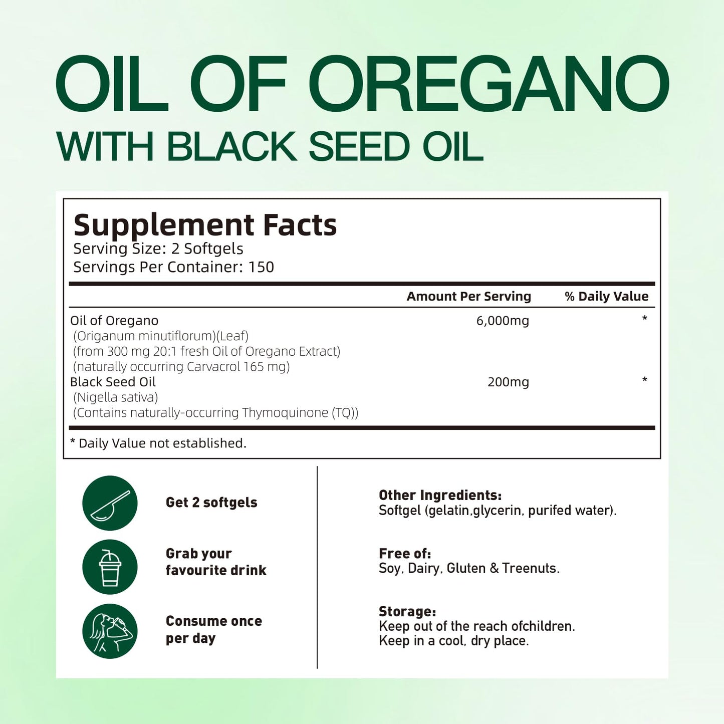 VivoNu Oil of Oregano with Black Seed Oil, Balanced Oil of Oregano Capsules, 300 Count Organic OreganoOil Softgels - Maple Wellness Supplements