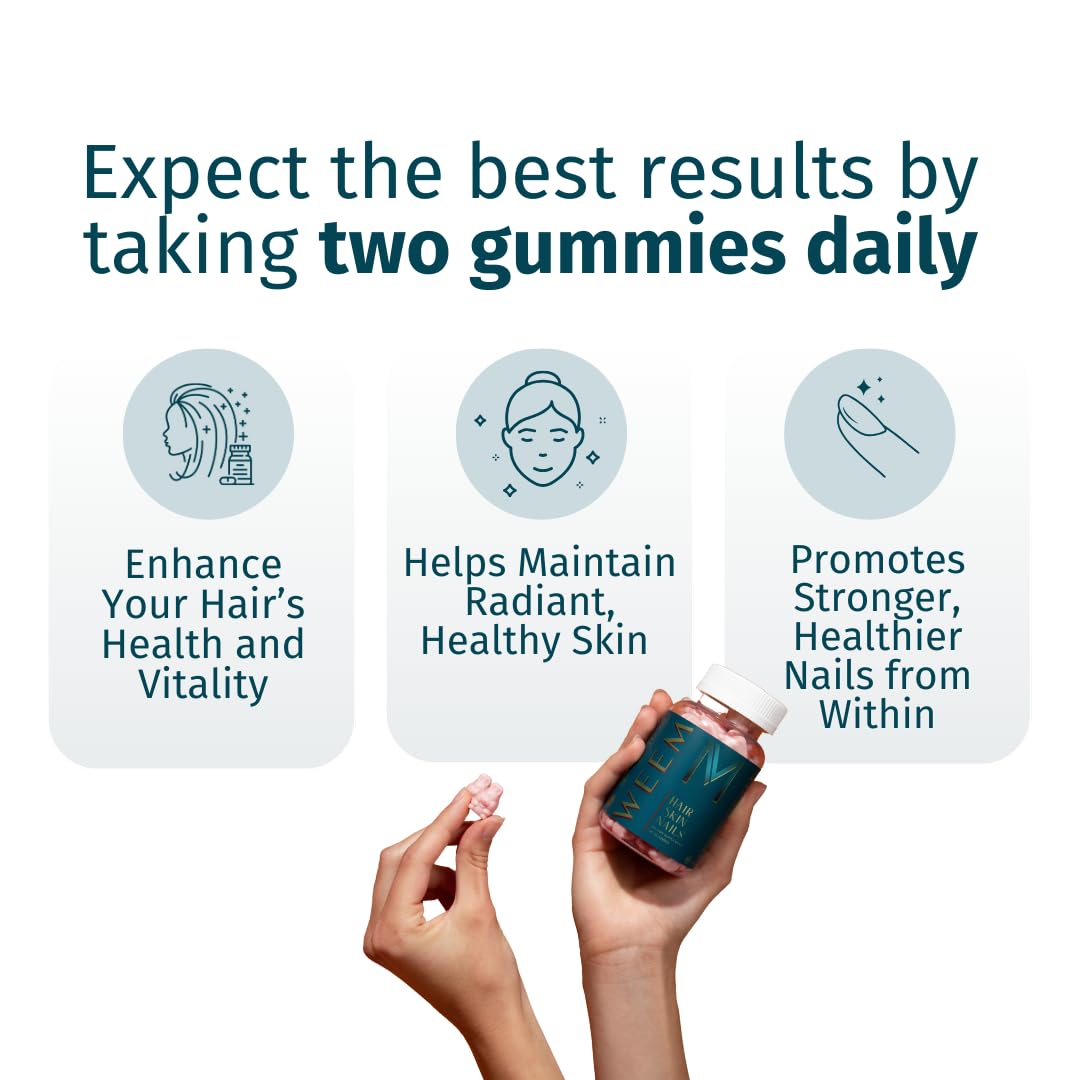 WEEM Hair Skin and Nails Gummies - Supports Healthy Hair - Vegan biotin Vitamins for Women & Men Supports Faster Hair Growth, - Maple Wellness Supplements