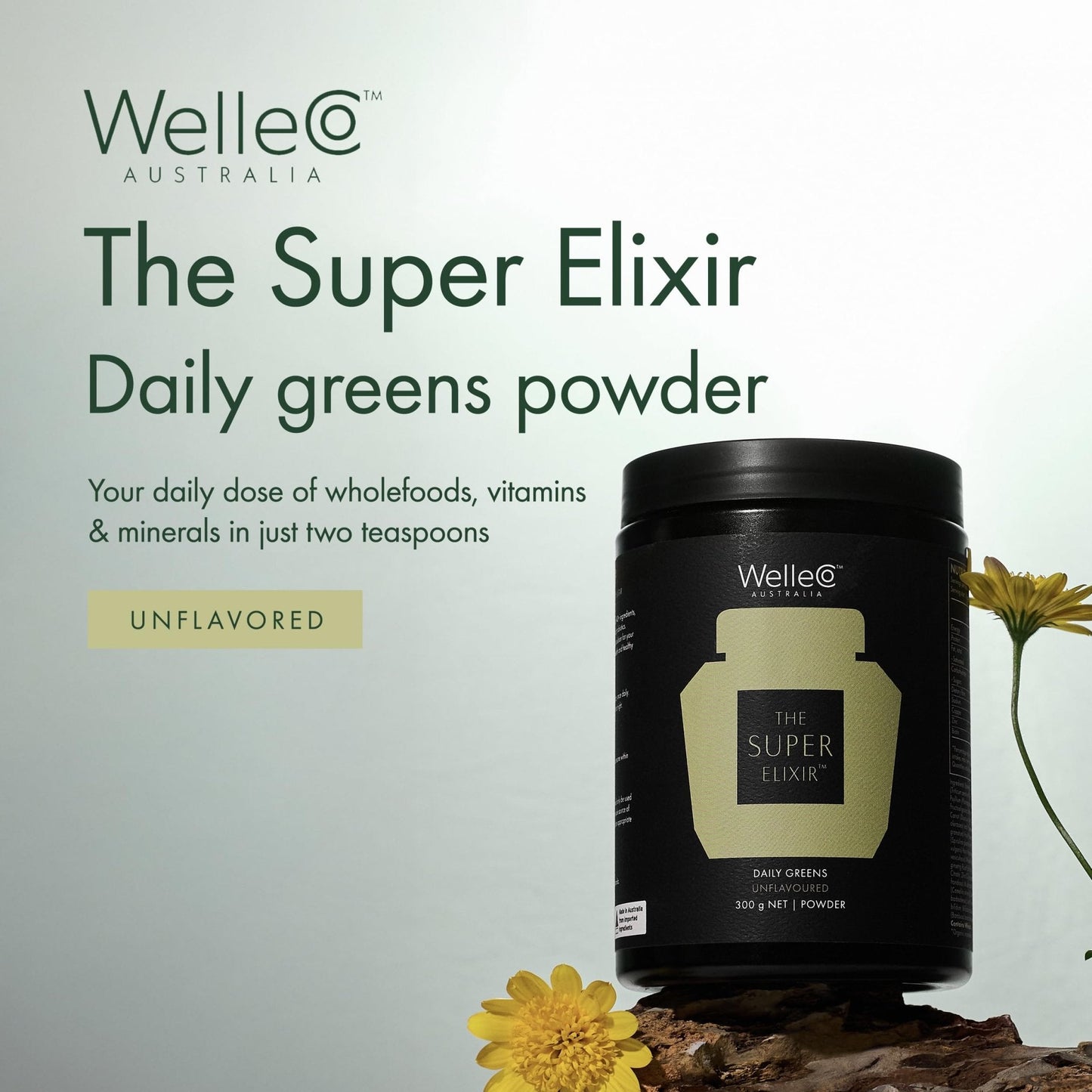 WelleCo The Super Elixir, Daily Greens Powder with Probiotics, Superfoods & Whole Foods, Unflavored Drink Mix for Gut Health, Immunity, Energy, Skin & Hair, 10.5oz Jar - Maple Wellness Supplements