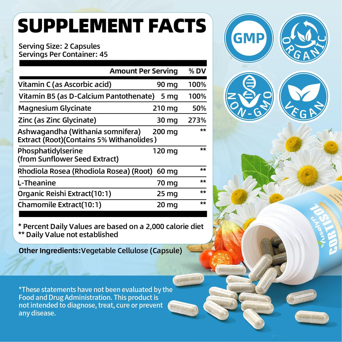 Yuselyn Cortisol Supplements for Women & Men, 10-in-1 Cortisol Detox Manager - High Cortisol Lowering Supplements with Magnesium, Ashwagandha & L-Theanine for Balanced Calm & Stress Relief - Maple Wellness Supplements