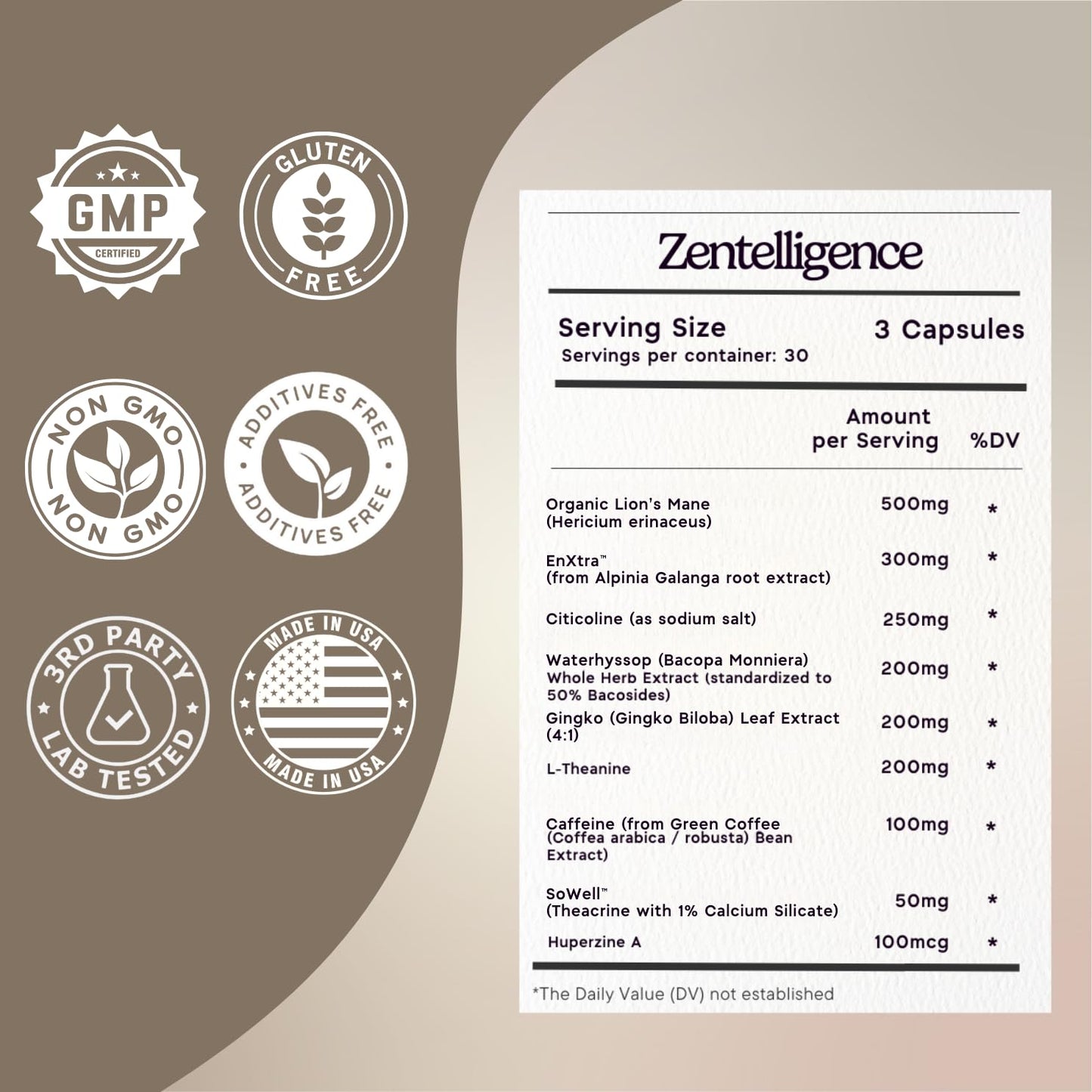 Zen Principle Zentelligence™ Focus Nootropic Supplement for Students & Professionals | Energy, Memory & Stress Support | Jitter-Free Formula with L-Theanine, Ginkgo Biloba, Huperzine A. 90 Capsules - Maple Wellness Supplements