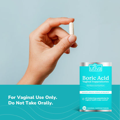 10% Bundle Utiva Boric Acid - 600mg 30-Boric Acid Vaginal Suppositories to Lower pH and Support Vaginal Health + Utiva Suppository Applicators – Hygienic Individually Wrapped 15 Vaginal Applicators - Maple Wellness Supplements
