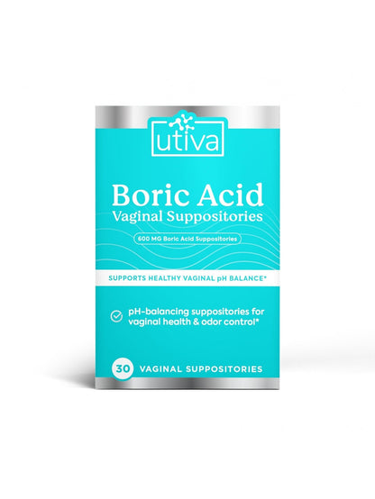 10% Bundle Utiva Boric Acid - 600mg 30-Boric Acid Vaginal Suppositories to Lower pH and Support Vaginal Health + Utiva Suppository Applicators – Hygienic Individually Wrapped 15 Vaginal Applicators - Maple Wellness Supplements