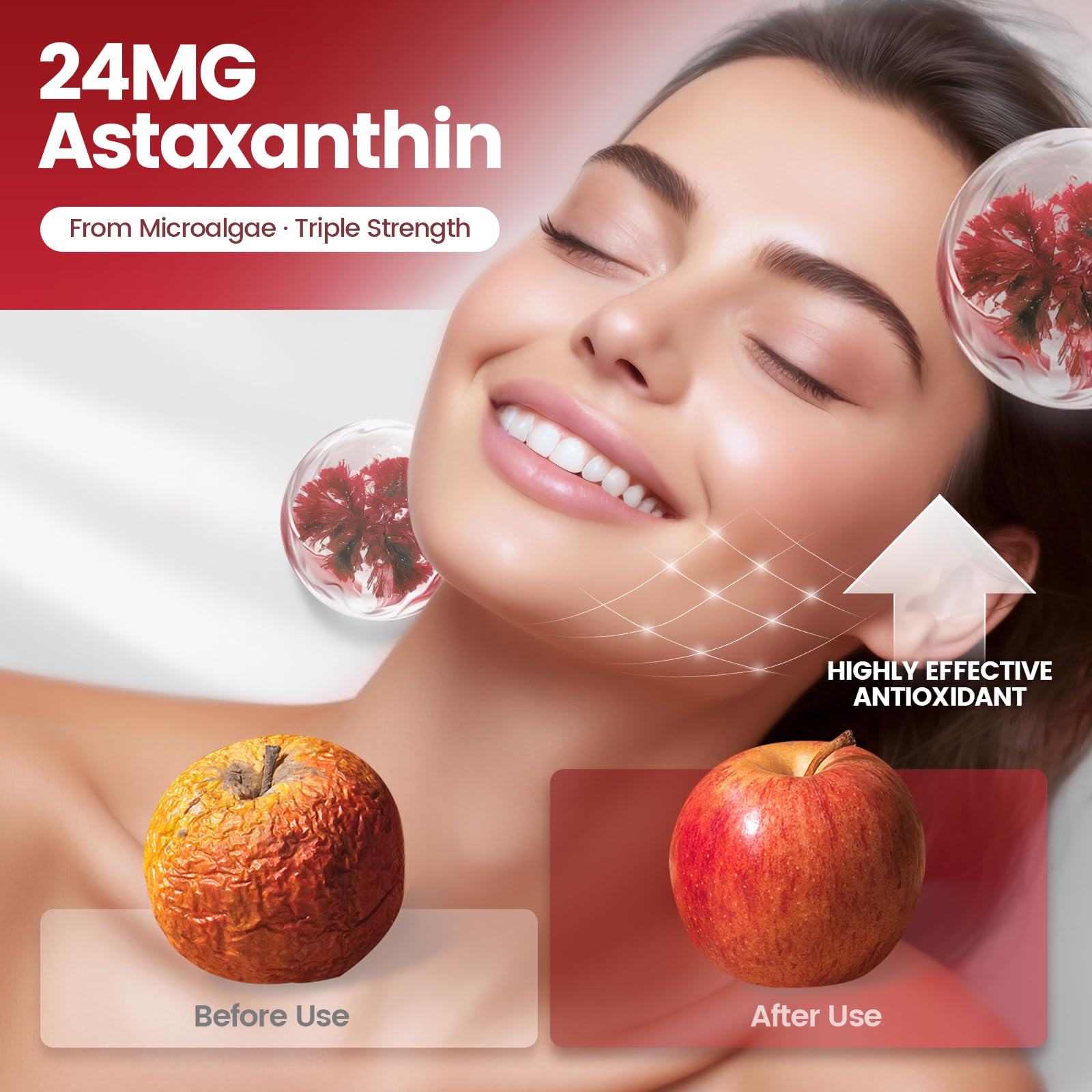 10 in 1 Astaxanthin Supplements 24mg, 4 Month Supply, Astaxantina Antioxidant from Fresh Haematococcus Pluvialis, Contains Lycopene, Grape Seed, Vitamin E - Maple Wellness Supplements