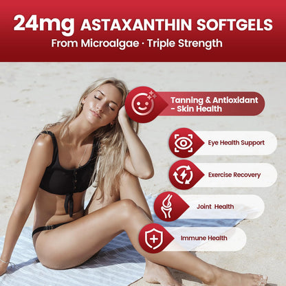 10 in 1 Astaxanthin Supplements 24mg, 4 Month Supply, Astaxantina Antioxidant from Fresh Haematococcus Pluvialis, Contains Lycopene, Grape Seed, Vitamin E - Maple Wellness Supplements