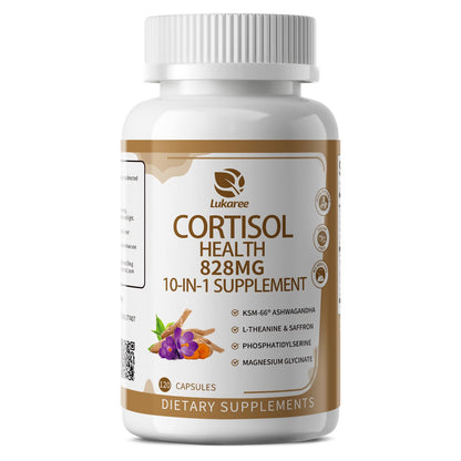 10-IN-1 Cortisol Supplements w/ KSM-66® Ashwagandha 300mg + L-Theanine 250mg, Magnesium Glycinate, Saffron, Phosphatidylserine, Turmeric & Vitamin C D3 B6 B5, For Women Men, 120 Capsules 60-Day Supply - Maple Wellness Supplements