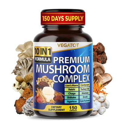 10 in 1 High Strength Mushroom Supplement - Lions Mane, Cordyceps, Reishi - Brain Supplements for Memory and Focus ** 5-Month Supply - Maple Wellness Supplements