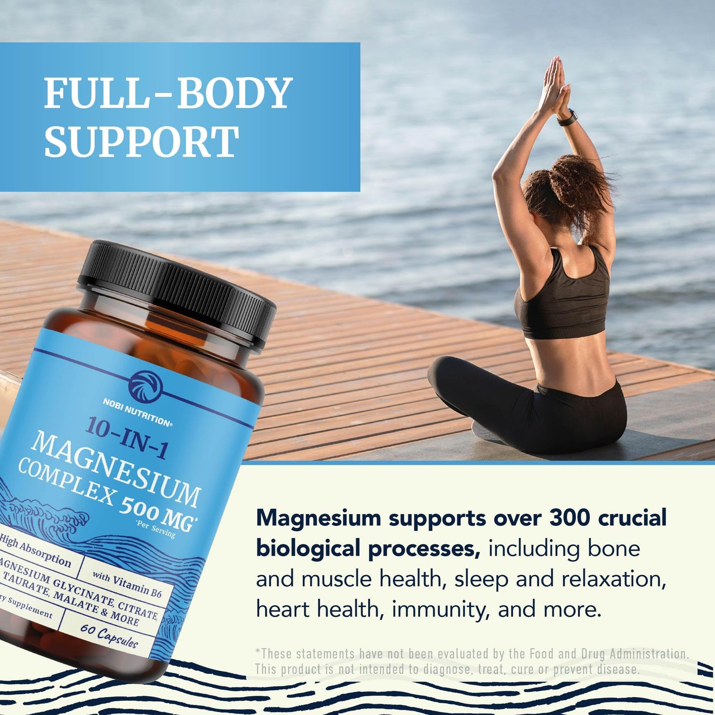10 in 1 Magnesium Complex Supplement 500MG | Magnesium Citrate, Mag Glycinate, Malate & More | High Absorption Mag Complex with Vitamin B6 | Bone, Muscle & Heart Health Support | Non-GMO | 60 Ct. - Maple Wellness Supplements