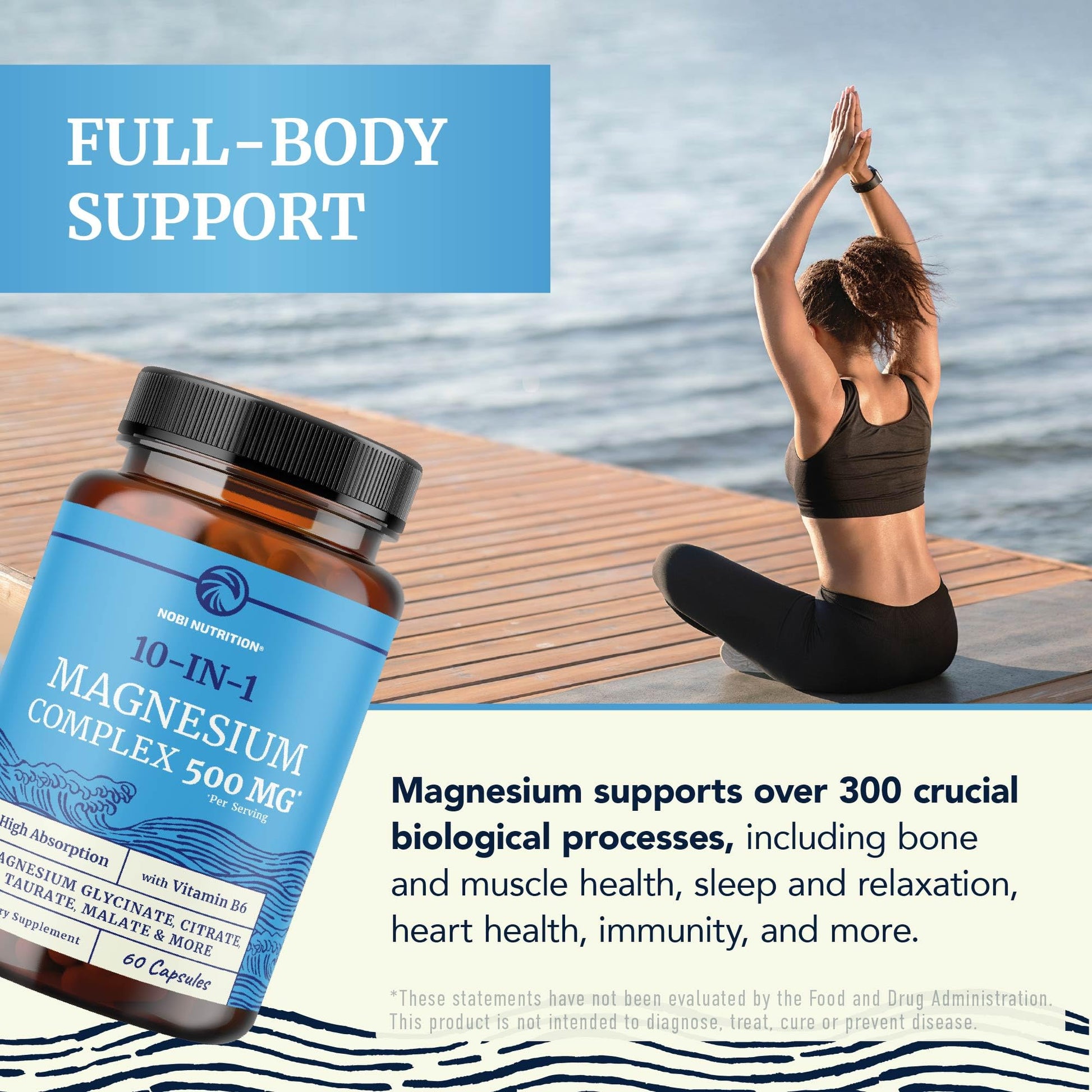 10 in 1 Magnesium Complex Supplement 500MG | Magnesium Citrate, Mag Glycinate, Malate & More | High Absorption Mag Complex with Vitamin B6 | Bone, Muscle & Heart Health Support | Non-GMO | 60 Ct. - Maple Wellness Supplements