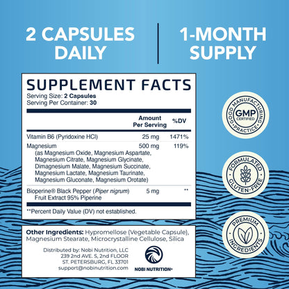 10 in 1 Magnesium Complex Supplement 500MG | Magnesium Citrate, Mag Glycinate, Malate & More | High Absorption Mag Complex with Vitamin B6 | Bone, Muscle & Heart Health Support | Non-GMO | 60 Ct. - Maple Wellness Supplements