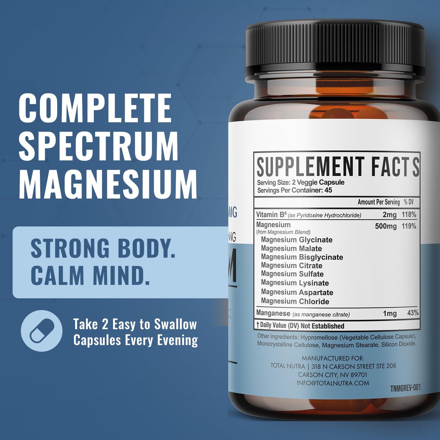 10-in-1 Magnesium Supplement 500 mg | High Absorption Magnesium Complex with Mag Glycinate, Citrate, Vitamin B6 Magnesium for Sleep, Muscle, Bone & Heart Health, Vegan & Gluten-Free, 45 Day Supply - Maple Wellness Supplements