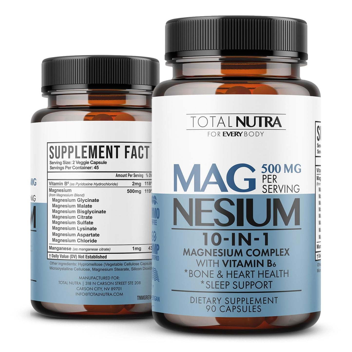 10-in-1 Magnesium Supplement 500 mg | High Absorption Magnesium Complex with Mag Glycinate, Citrate, Vitamin B6 Magnesium for Sleep, Muscle, Bone & Heart Health, Vegan & Gluten-Free, 45 Day Supply - Maple Wellness Supplements
