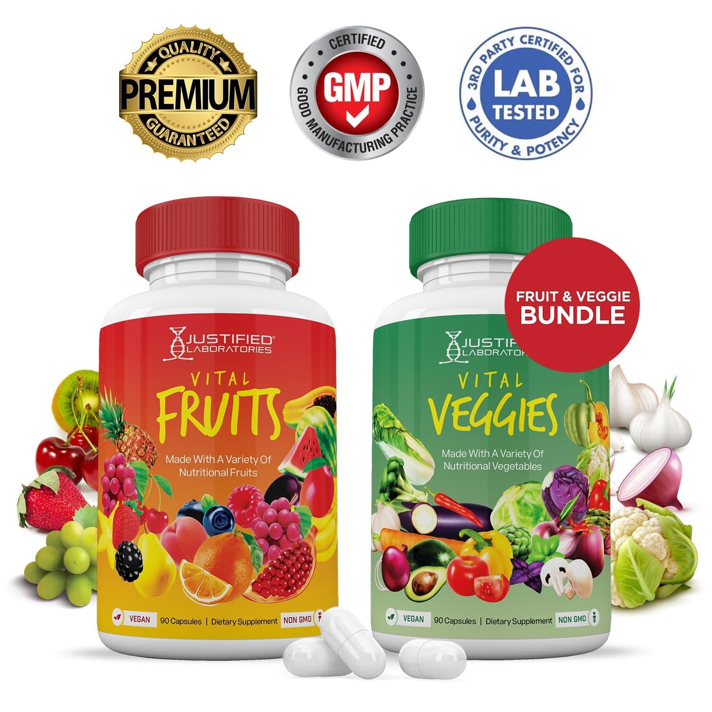 (10 Pack) Vital Fruits and Veggies Supplement Whole Food Red & Green Superfoods Non GMO Vegan Friendly 900 Veggie Capsules 10 Bottles - Maple Wellness Supplements