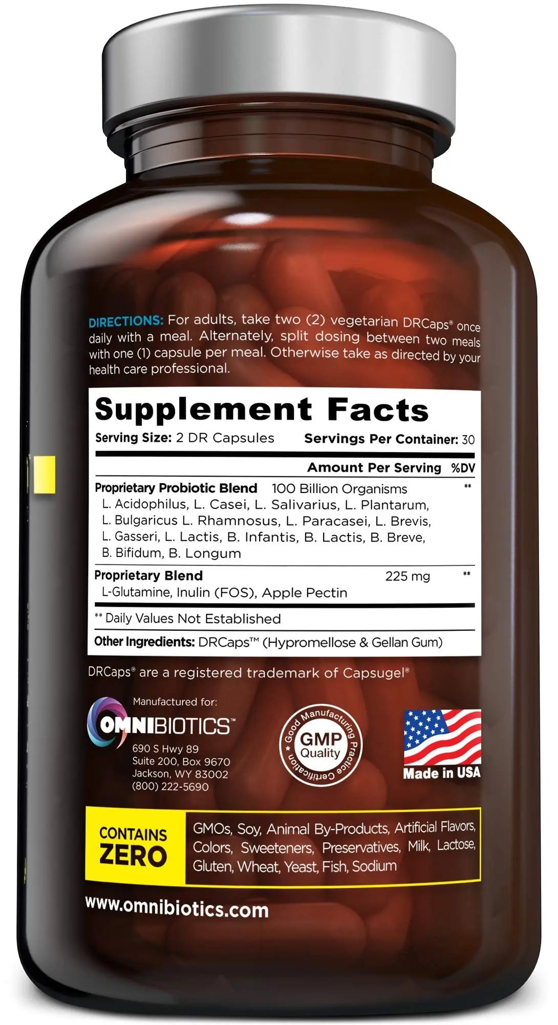 100 Billion Probiotics - 15-Strain Probiotic for Women & Men, DRCaps Delayed Release, Prebiotics, L-Glutamine, Apple Pectin, Gut Lining Support, Shelf Stable, Non-GMO, 60 Vegan Capsules for Adults - Maple Wellness Supplements
