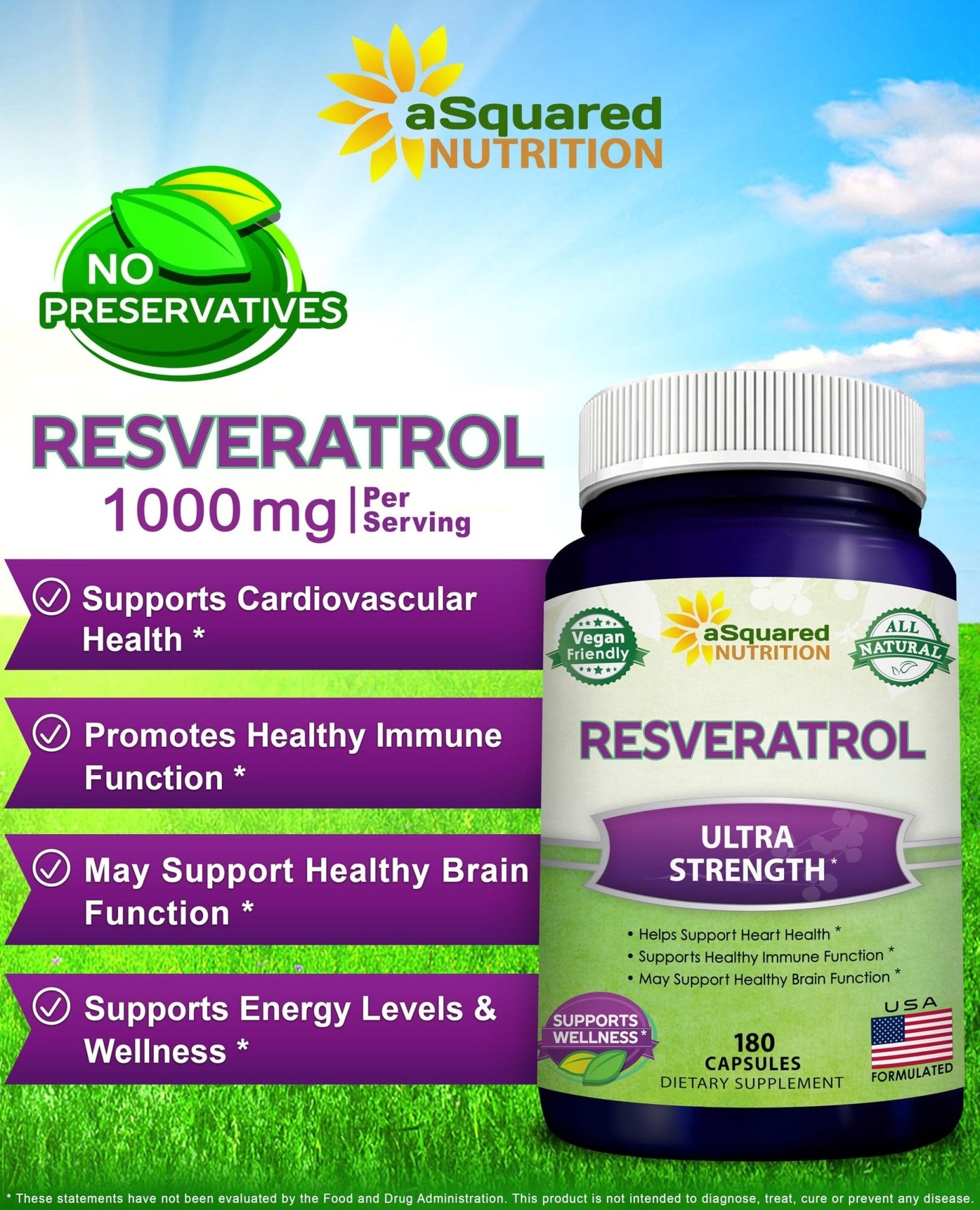 100% Natural Resveratrol - 1000mg Per Serving Max Strength (180 Capsules) Antioxidant Supplement, Trans-Resveratrol Pills - Maple Wellness Supplements