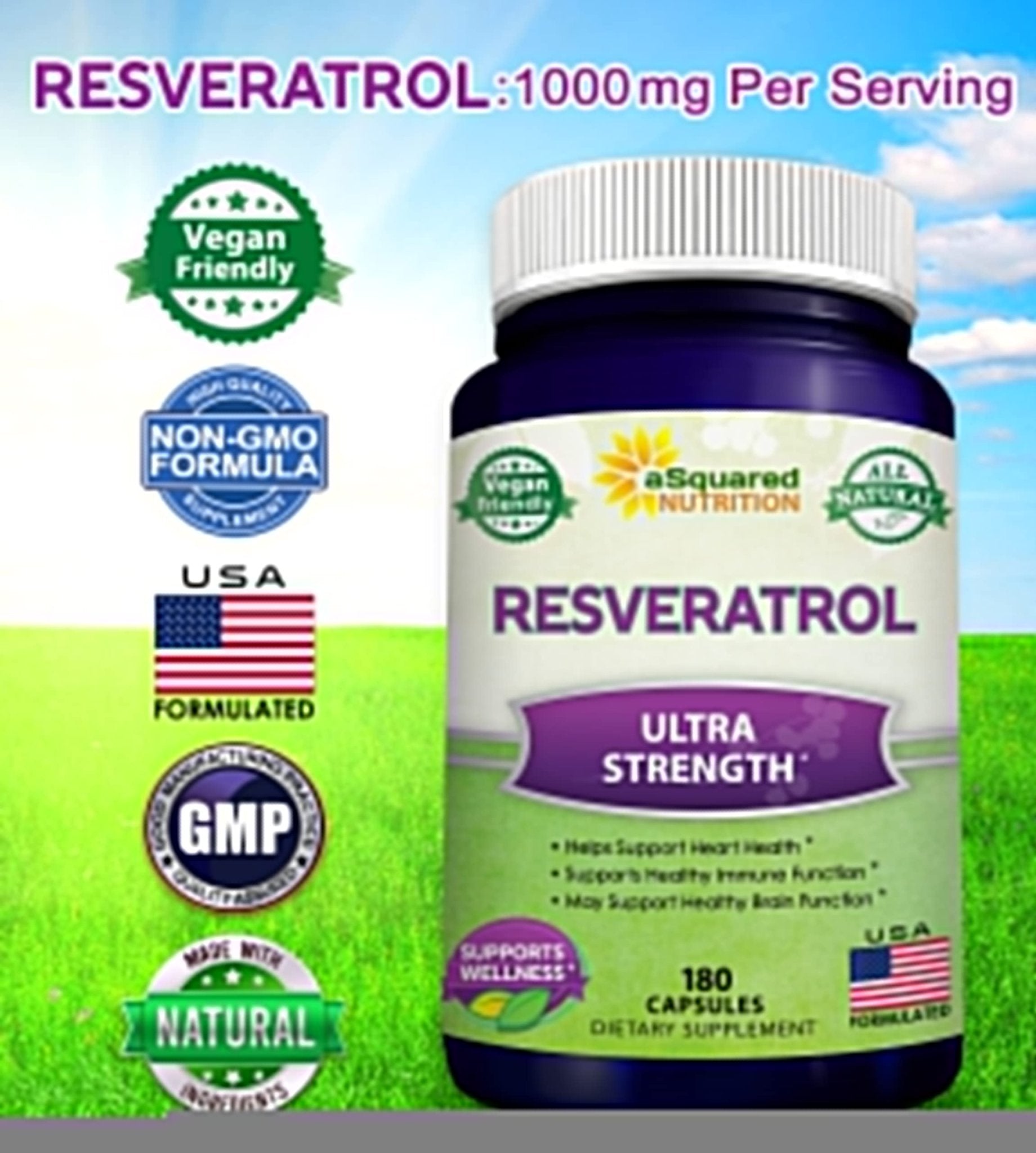 100% Natural Resveratrol - 1000mg Per Serving Max Strength (180 Capsules) Antioxidant Supplement, Trans-Resveratrol Pills - Maple Wellness Supplements