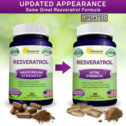 100% Natural Resveratrol - 1000mg Per Serving Max Strength (180 Capsules) Antioxidant Supplement, Trans-Resveratrol Pills - Maple Wellness Supplements