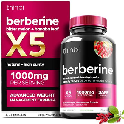 1000mg Berberine Supplement Capsules with Bitter Melon and Banaba Leaf - 30 Servings - Maple Wellness Supplements