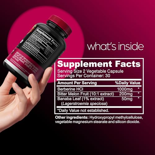 1000mg Berberine Supplement Capsules with Bitter Melon and Banaba Leaf - 30 Servings - Maple Wellness Supplements