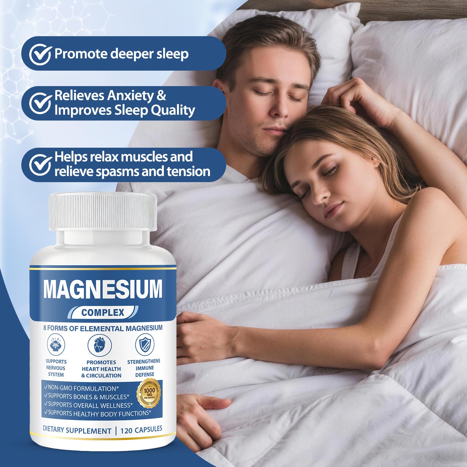 1000mg Magnesium Complex 8 in 1 for Women & Men – Magnesium Glycinate, Citrate, Malate, Taurate, Oxide, Carbonate, Aspartate, Orotate – Vegan Non-GMO, for Sleep, Fatigue & Heart Health, 120 Capsules - Maple Wellness Supplements