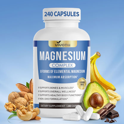 1000mg Magnesium Complex Capsules, 8-in-1 Magnesium Glycinate, Citrate, Malate, Taurate, Oxide, Carbonate, Aspartate, Orotate - 240 Capsules - Maple Wellness Supplements