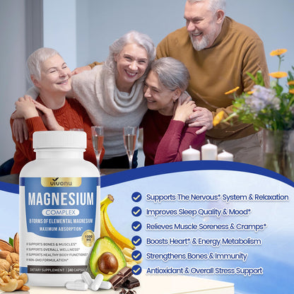 1000mg Magnesium Complex Capsules, 8-in-1 Magnesium Glycinate, Citrate, Malate, Taurate, Oxide, Carbonate, Aspartate, Orotate - 240 Capsules - Maple Wellness Supplements