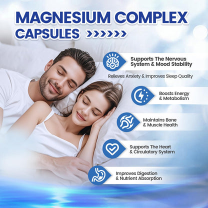 1000mg Magnesium Complex Capsules, 8-in-1 Magnesium Glycinate, Citrate, Malate, Taurate, Oxide, Carbonate, Aspartate, Orotate - 240 Capsules - Maple Wellness Supplements