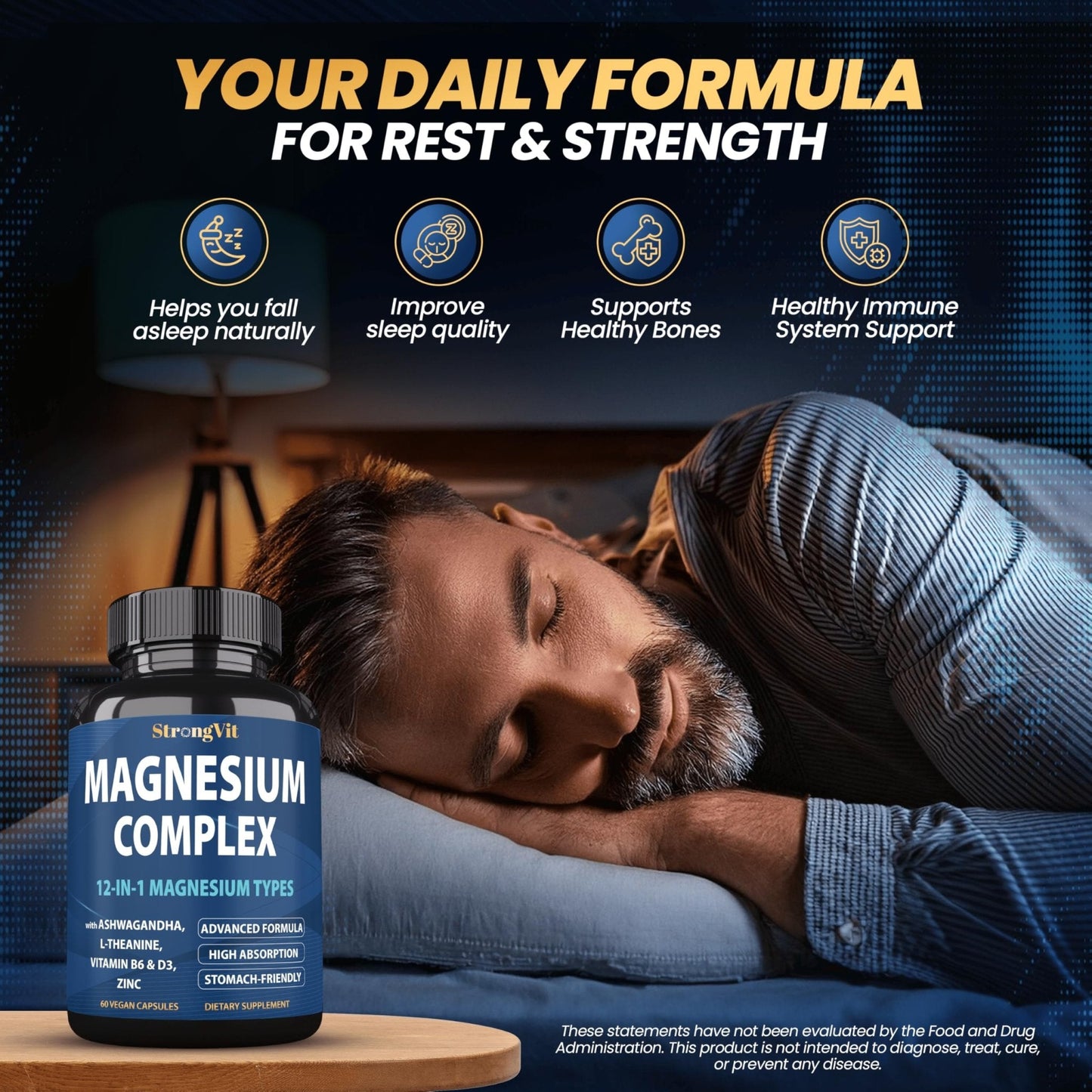 1000mg Magnesium Complex for Women and Men, 12 in 1 Magnesium Supplement with Ashwagandha, Zinc, D3, L-theanine. Easy to Swallow, High Absorption, Sleep Support & Stress Relief (60 Capsules) - Maple Wellness Supplements