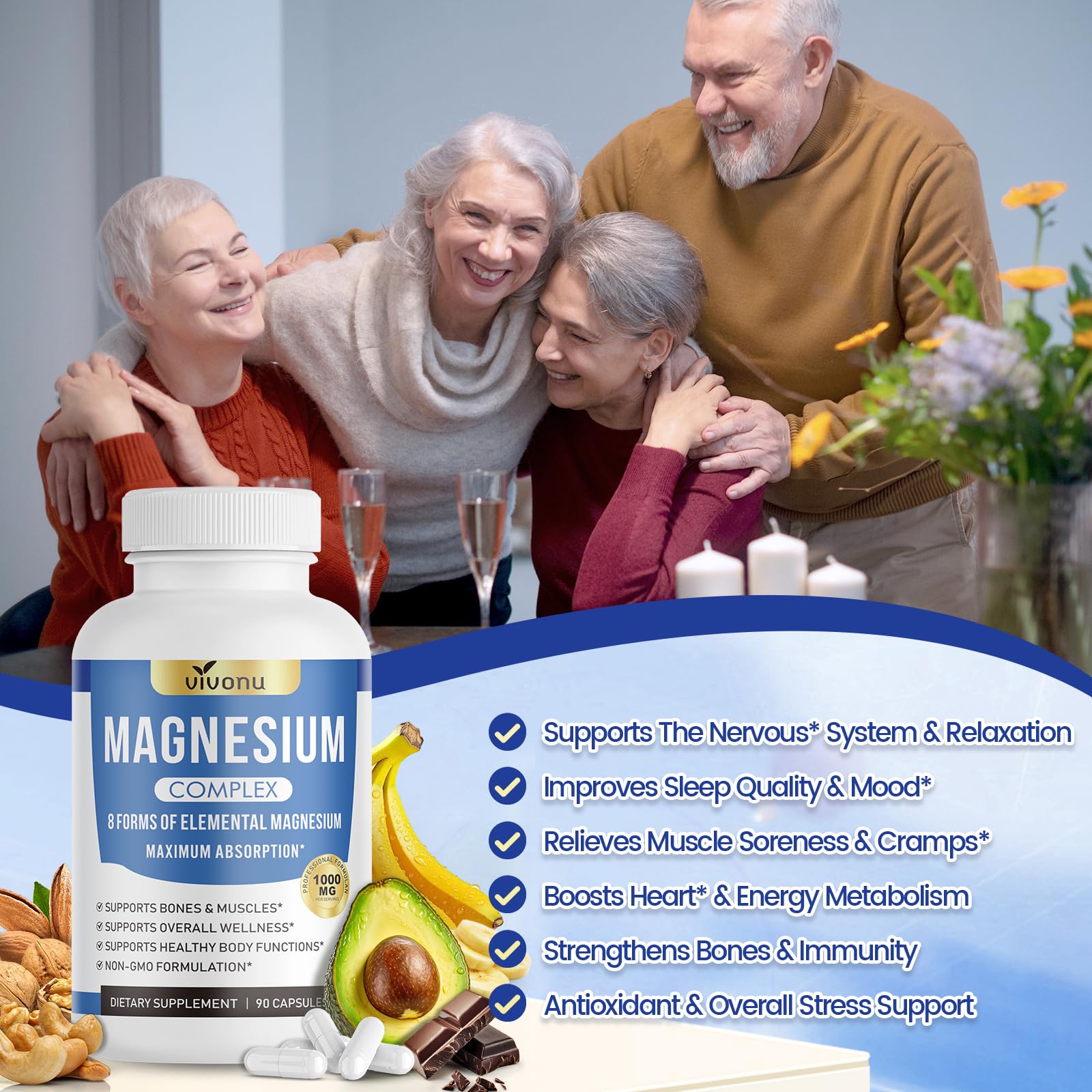 1000mg Magnesium Complex for Women & Men*, 8 Elemental with Magnesium Glycinate, Citrate, Malate, Taurate, Oxide, Carbonate, Aspartate, Orotate for Bones, Muscle - Maple Wellness Supplements