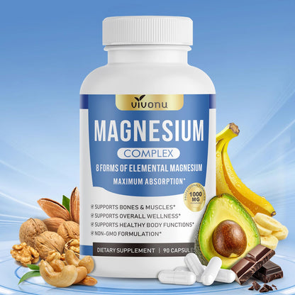 1000mg Magnesium Complex for Women & Men*, 8 Elemental with Magnesium Glycinate, Citrate, Malate, Taurate, Oxide, Carbonate, Aspartate, Orotate for Bones, Muscle - Maple Wellness Supplements