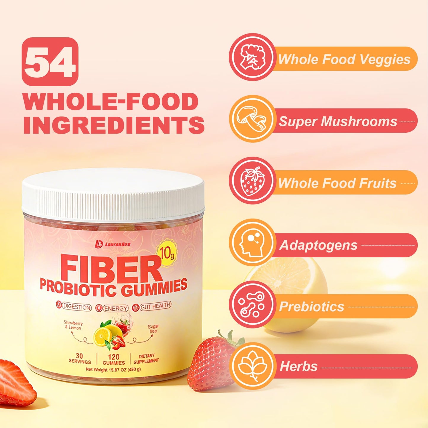 10g Fiber Gummies for Adults with Probiotics, Sugar Free Fiber Supplement with Organic Super Greens & Digestive Enzymes, Supports Gut Health, - Maple Wellness Supplements