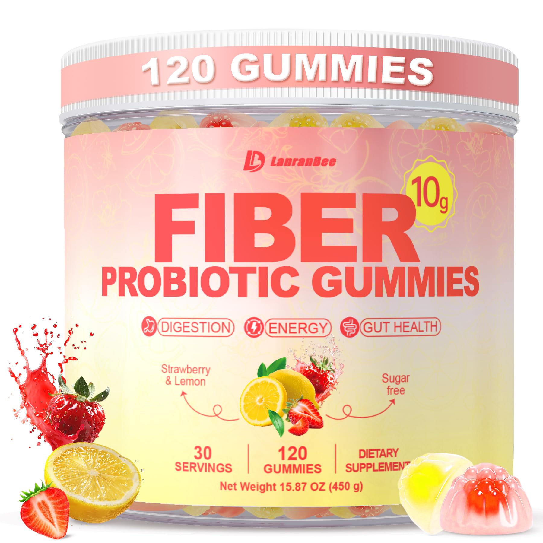 10g Fiber Gummies for Adults with Probiotics, Sugar Free Fiber Supplement with Organic Super Greens & Digestive Enzymes, Supports Gut Health, - Maple Wellness Supplements