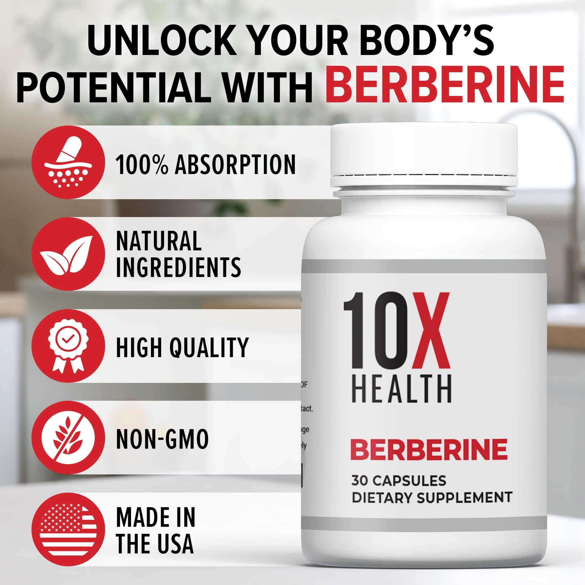 10X Health Berberine Supplement 500mg - Contains Dihydroberberine Supplement for Better Absorption - Supports Cardiovascular & Gut Health - Maple Wellness Supplements