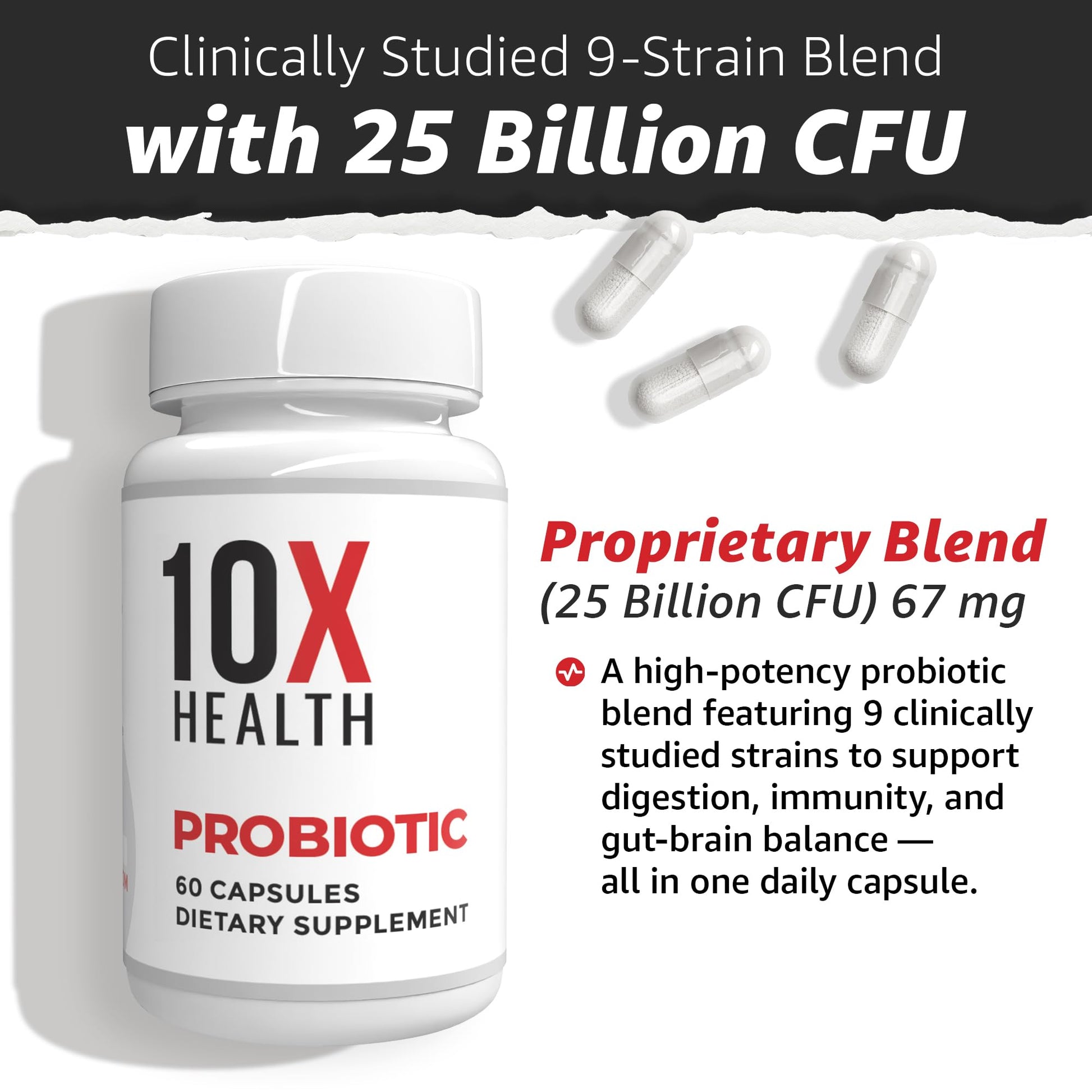 10X Health Probiotics for Men - 60 Capsules Immune Support Supplement & Probiotics for Digestive Health with Lactobacillus Rhamnosus, - Maple Wellness Supplements
