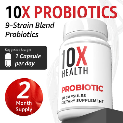 10X Health Probiotics for Men - 60 Capsules Immune Support Supplement & Probiotics for Digestive Health with Lactobacillus Rhamnosus, - Maple Wellness Supplements