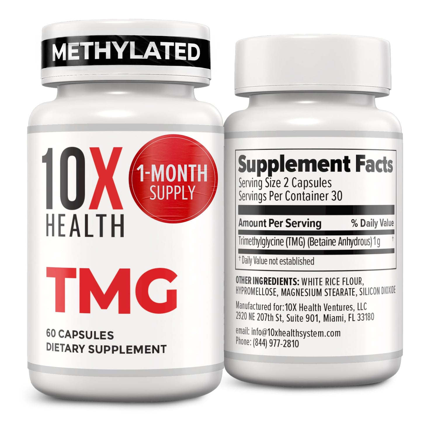 10X Health TMG Supplements - Trimethylglycine Supplement for Liver Support, Heart Wellness, Energy, Homocysteine Levels - TMG Capsules with Betaine Anhydrous - Maple Wellness Supplements