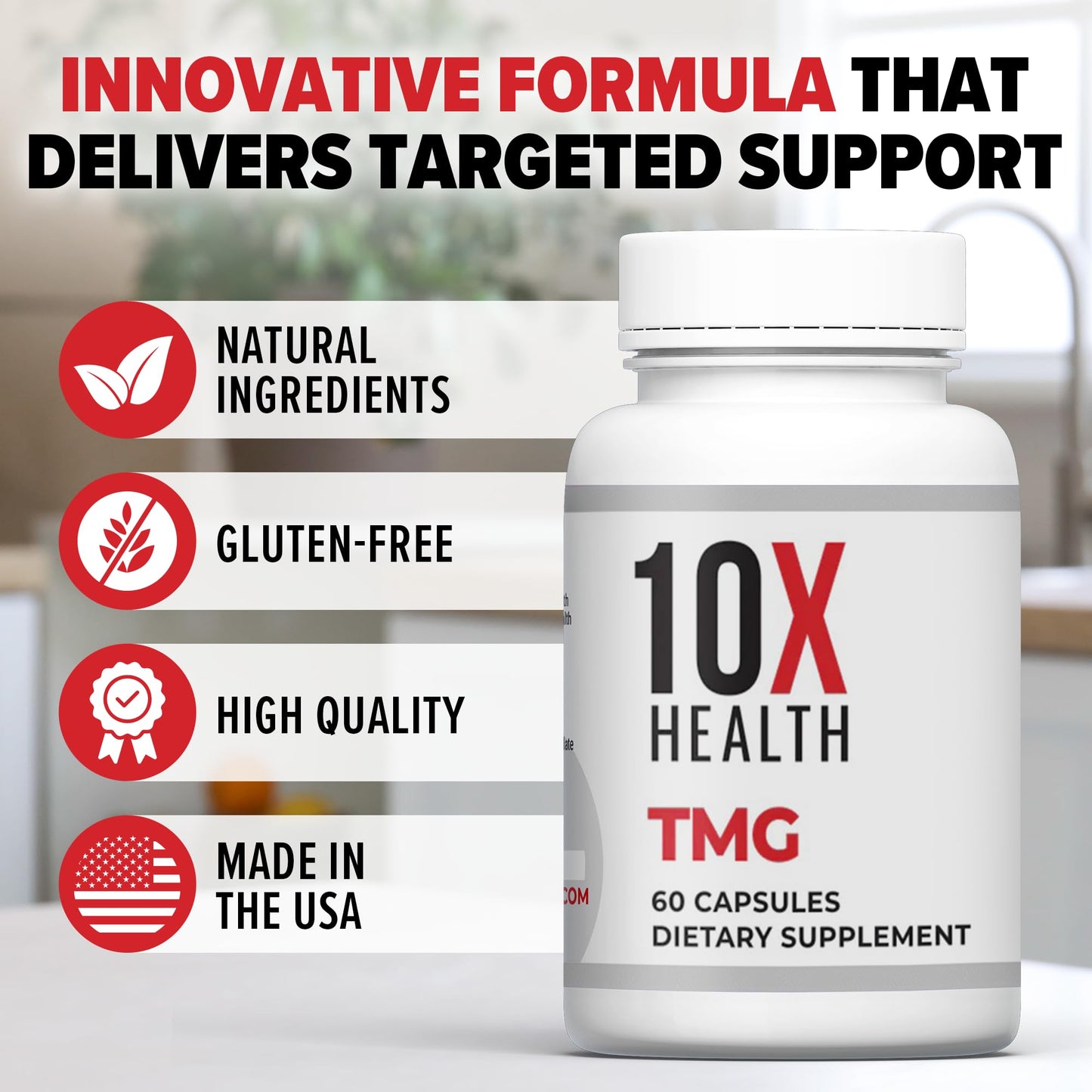 10X Health TMG Supplements - Trimethylglycine Supplement for Liver Support, Heart Wellness, Energy, Homocysteine Levels - TMG Capsules with Betaine Anhydrous - Maple Wellness Supplements