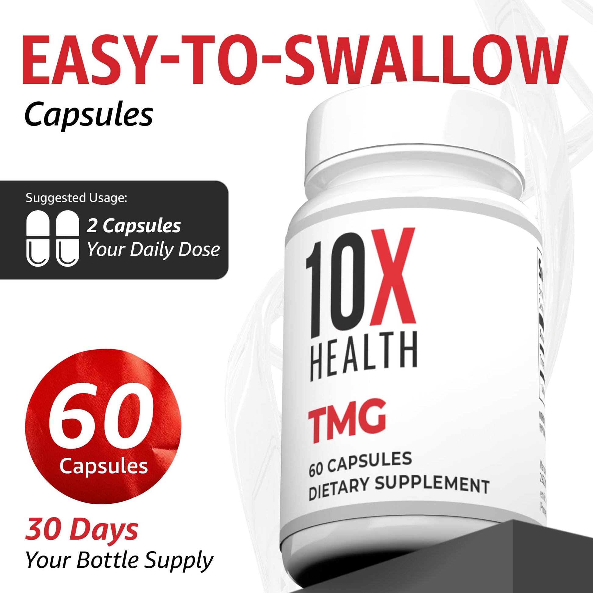 10X Health TMG Supplements - Trimethylglycine Supplement for Liver Support, Heart Wellness, Energy, Homocysteine Levels - TMG Capsules with Betaine Anhydrous - Maple Wellness Supplements
