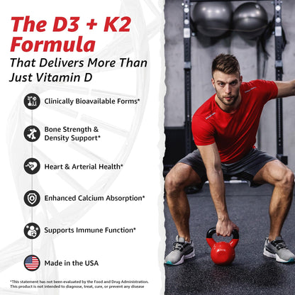 10X Health Vitamin D3 5000 IU & K2 MK7 - Menaquinone 7, High-Potency D3 K2 Vitamin Supplement for Bone Health, Heart and Teeth - 125 mcg Vitamin D & 90 mcg Vitamin K2-60 Capsules - Maple Wellness Supplements