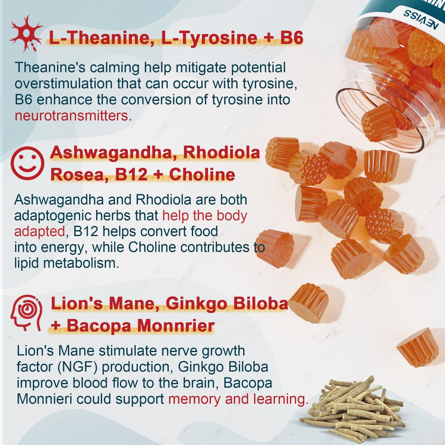 11-IN-1 Brain Supplement for Memory and Focus with L-Tyrosine L-Theanine, Methylated B12 & B6, Lion's Mane Mushroom, Ginkgo Biloba, Bacopa Monnieri, Choline for Focus, Nootropic, Energy, 2Packs - Maple Wellness Supplements