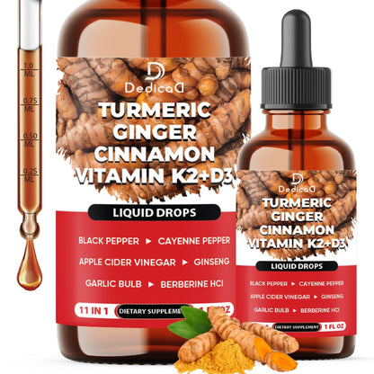 11in1 Liquid Turmeric Supplement – with Ginger, Garlic, Ceylon Cinnamon, Berberine, Ginseng, Apple Cider Vinegar – 1 Fl Oz – 30 Servings - Maple Wellness Supplements