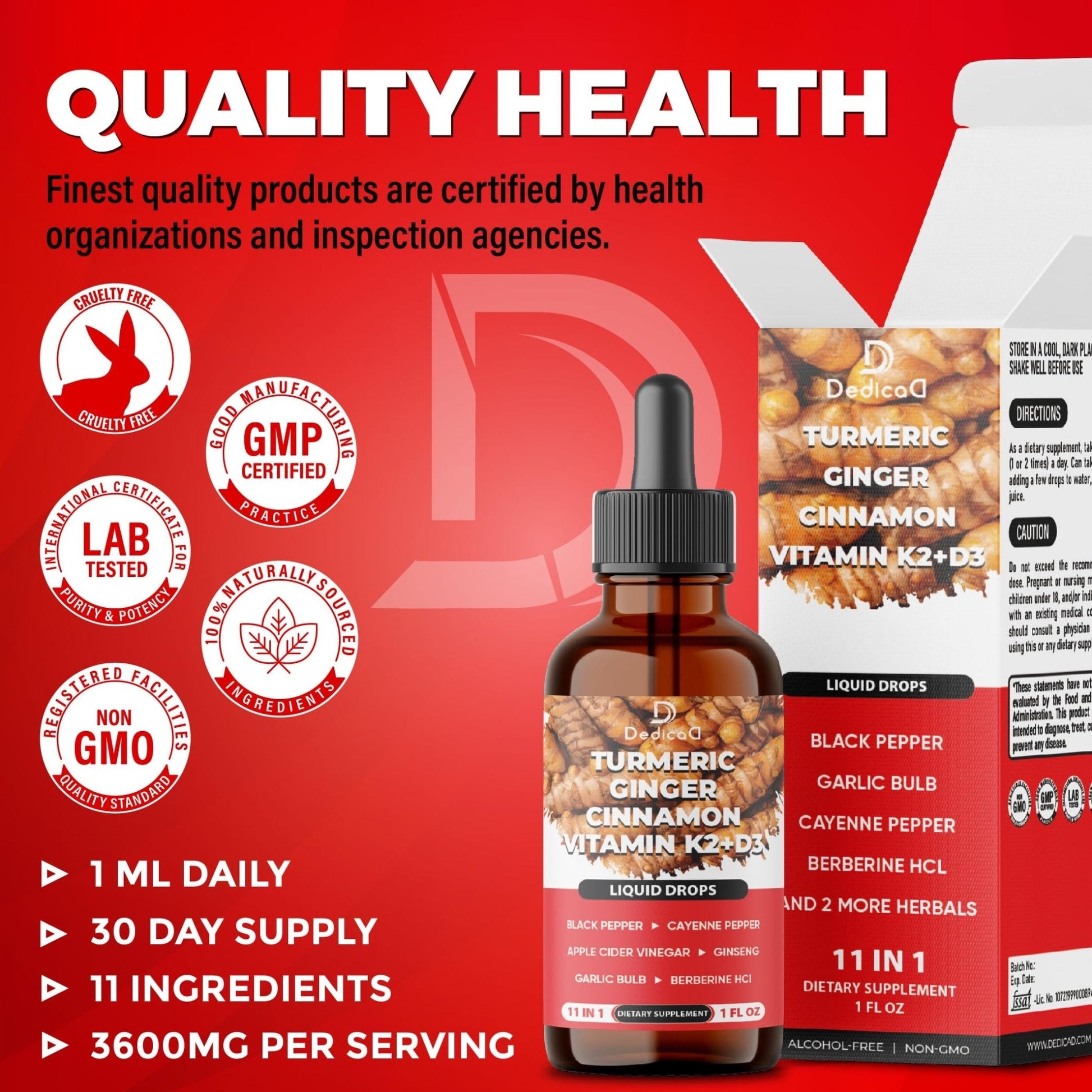 11in1 Liquid Turmeric Supplement – with Ginger, Garlic, Ceylon Cinnamon, Berberine, Ginseng, Apple Cider Vinegar – 1 Fl Oz – 30 Servings - Maple Wellness Supplements