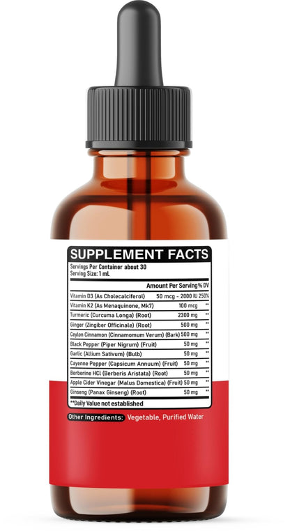 11in1 Liquid Turmeric Supplement – with Ginger, Garlic, Ceylon Cinnamon, Berberine, Ginseng, Apple Cider Vinegar – 1 Fl Oz – 30 Servings - Maple Wellness Supplements
