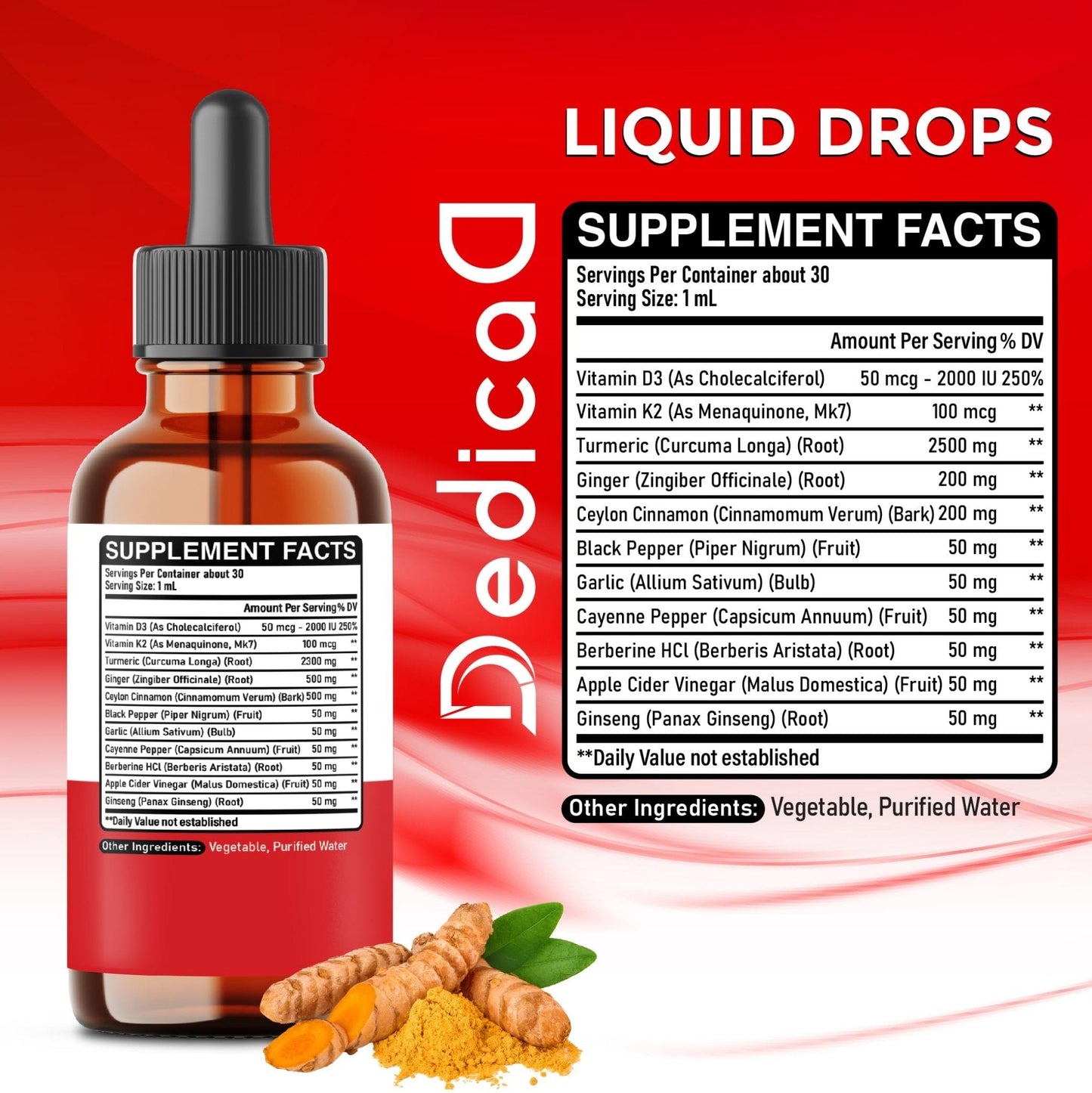 11in1 Turmeric Supplement for Health Heart & Wellness Support – with Ginger, Garlic, Ceylon Cinnamon, Berberine, Ginseng, Apple Cider Vinegar – 30ml Liquid Drops – 60 Servings - Maple Wellness Supplements