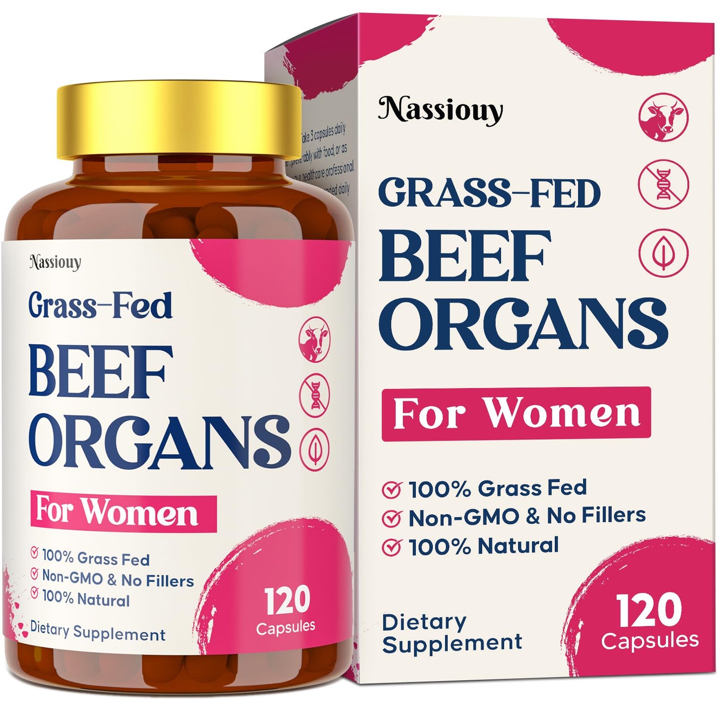 12-In-1 Beef Organ Supplement for Women - Beef Liver, Uterus, Kidney, Heart, Pancreas, 5 Vitamins & 2 Herbs, Hormone Balance, Menstruation, Energy, Immune - 100% Grass Fed, Pasture Raise - 120 Caps - Maple Wellness Supplements