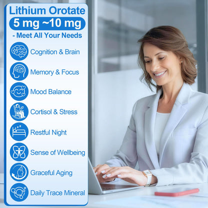 12-in-1 Lithium Orotate 5mg 10mg with Ashwagandha & L-Theanine, Lithium Orotate for Mood, Calm, Cognitive & Brain, High Bioavailability Trace Mineral, Lemon Balm - Maple Wellness Supplements