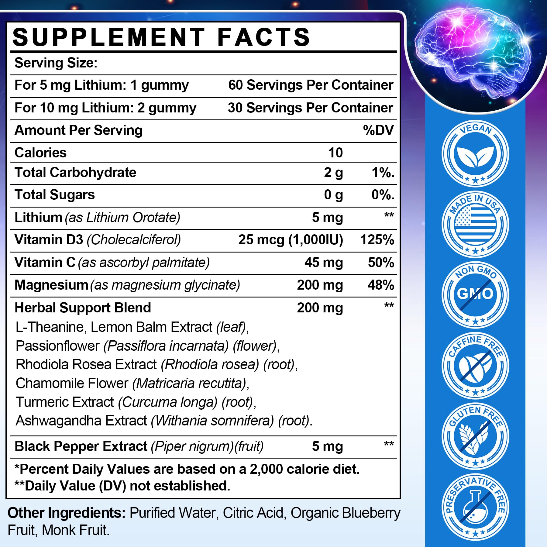 12-in-1 Lithium Orotate 5mg 10mg with Ashwagandha & L-Theanine, Lithium Orotate for Mood, Calm, Cognitive & Brain, High Bioavailability Trace Mineral, Lemon Balm - Maple Wellness Supplements