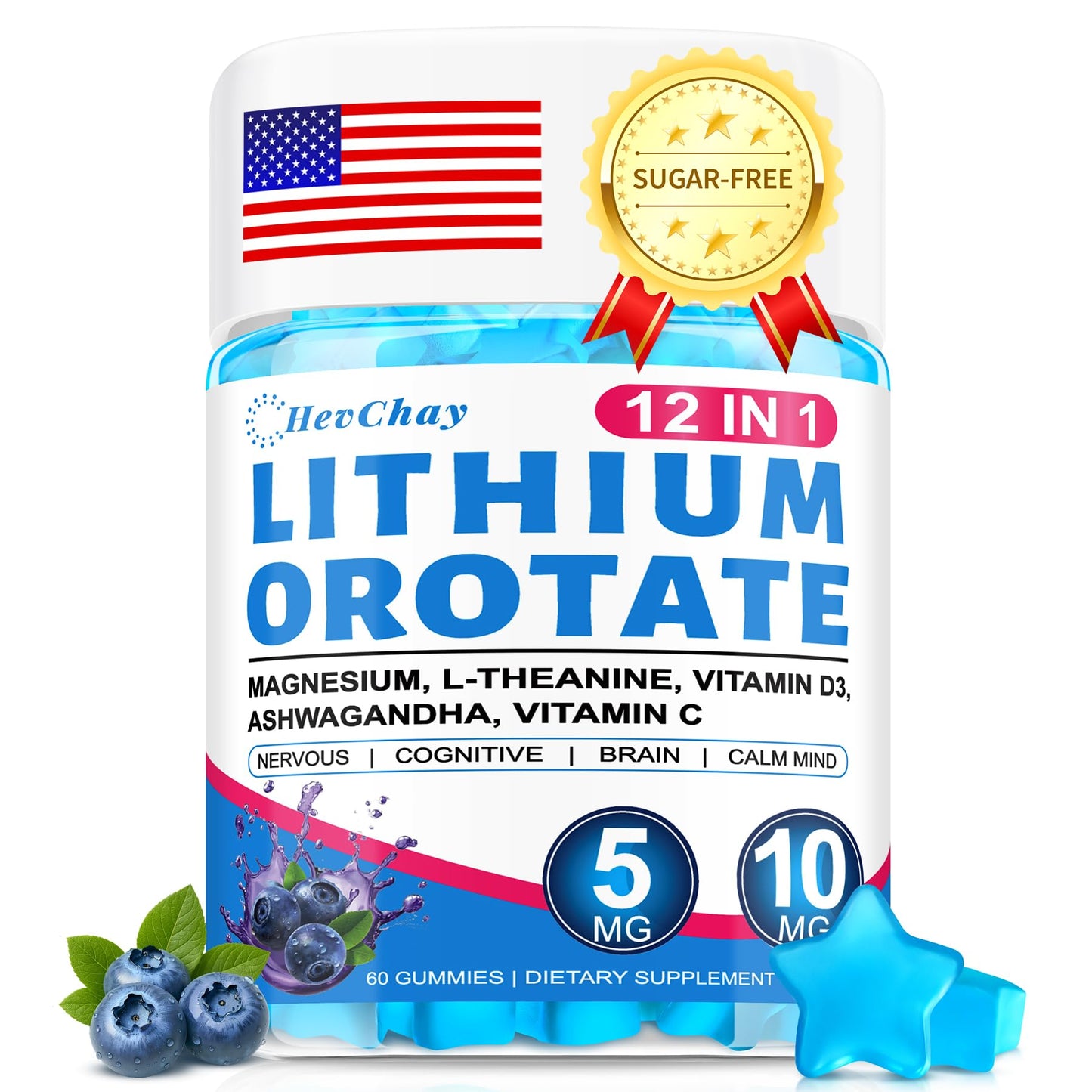 12-in-1 Lithium Orotate 5mg 10mg with Ashwagandha & L-Theanine, Lithium Orotate for Mood, Calm, Cognitive & Brain, High Bioavailability Trace Mineral, Lemon Balm - Maple Wellness Supplements