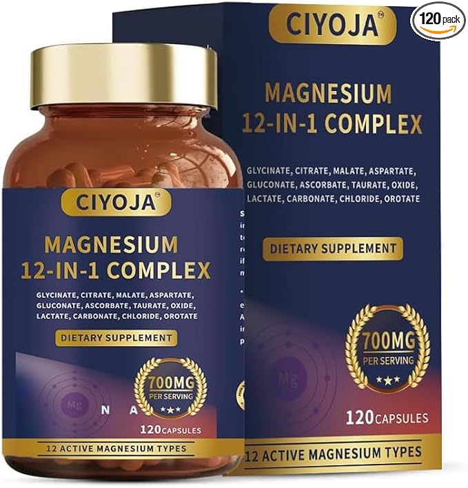 12 in 1 Magnesium Complex 700mg: Magnesium Supplement with Glycinate, Citrate, Malate, Taurate, High Absorption Magnesium for Sleep, Muscle Recovery, Nerve & Heart Support, Vegan, 120 Capsules - Maple Wellness Supplements
